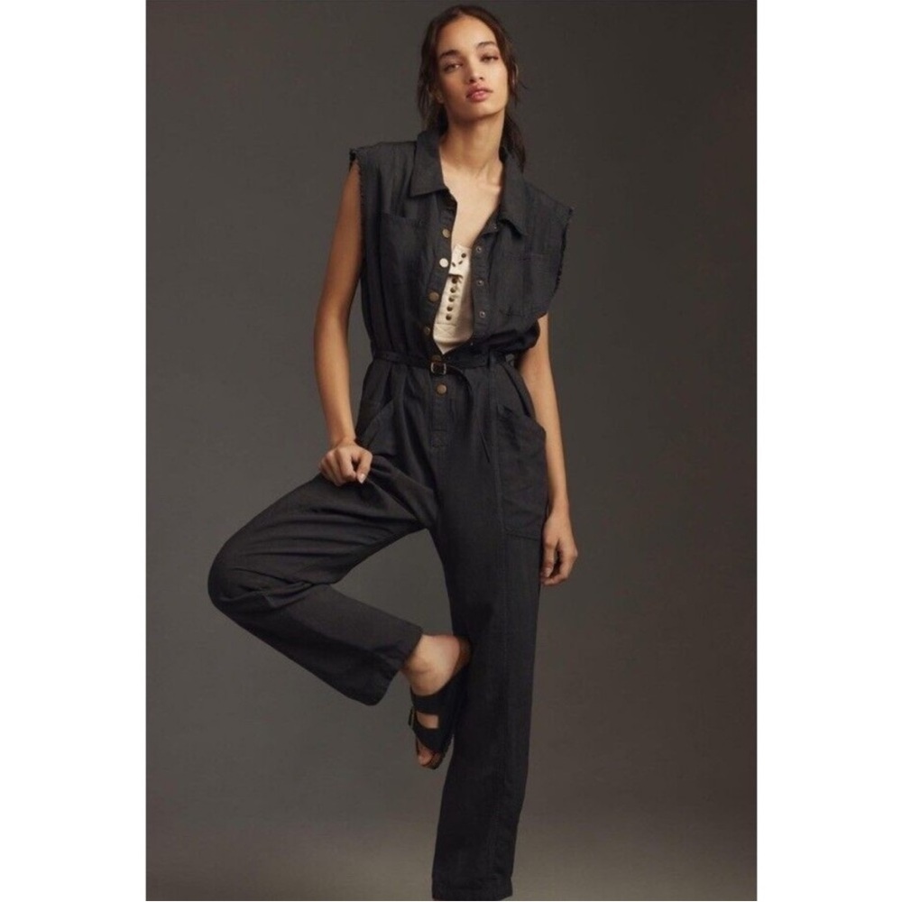 New Anthropologie Pilcro Sleeveless Mechanic Romper in Black Size XL